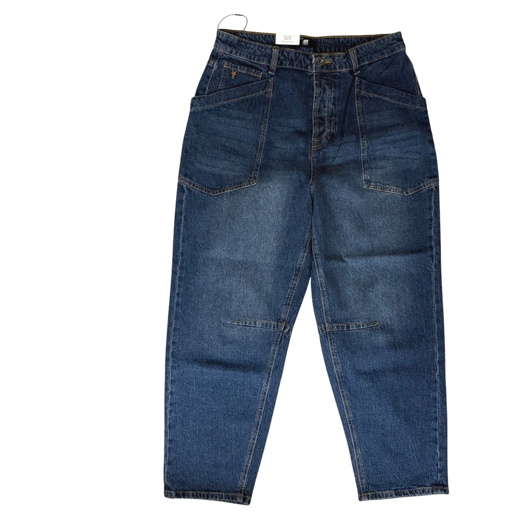 New Frye Barrel Jean Women Size 8 Medium Wash High Rise Curved Wide Leg Denim - Picture 14 of 16